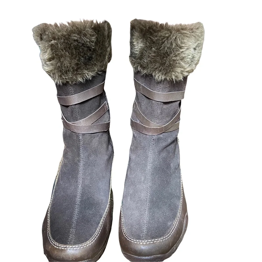 Skechers Mid Calf Faux Fur and Leather Zip Brown Boots Size 7.5